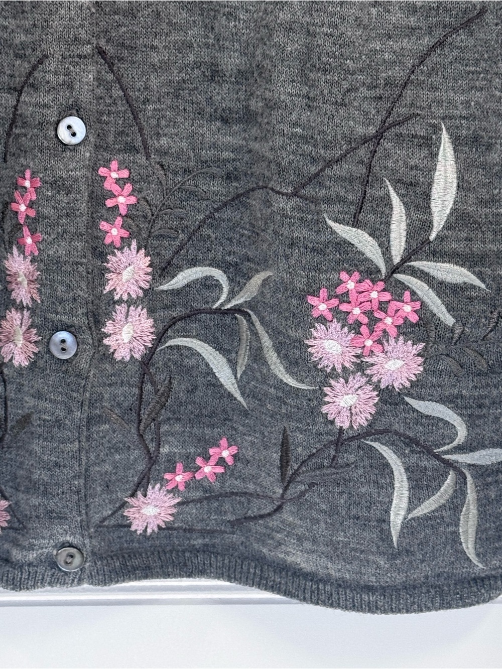 Vintage Oscar de la Renta Gray Floral Embroidered Cardigan XL - Picture 4 of 6